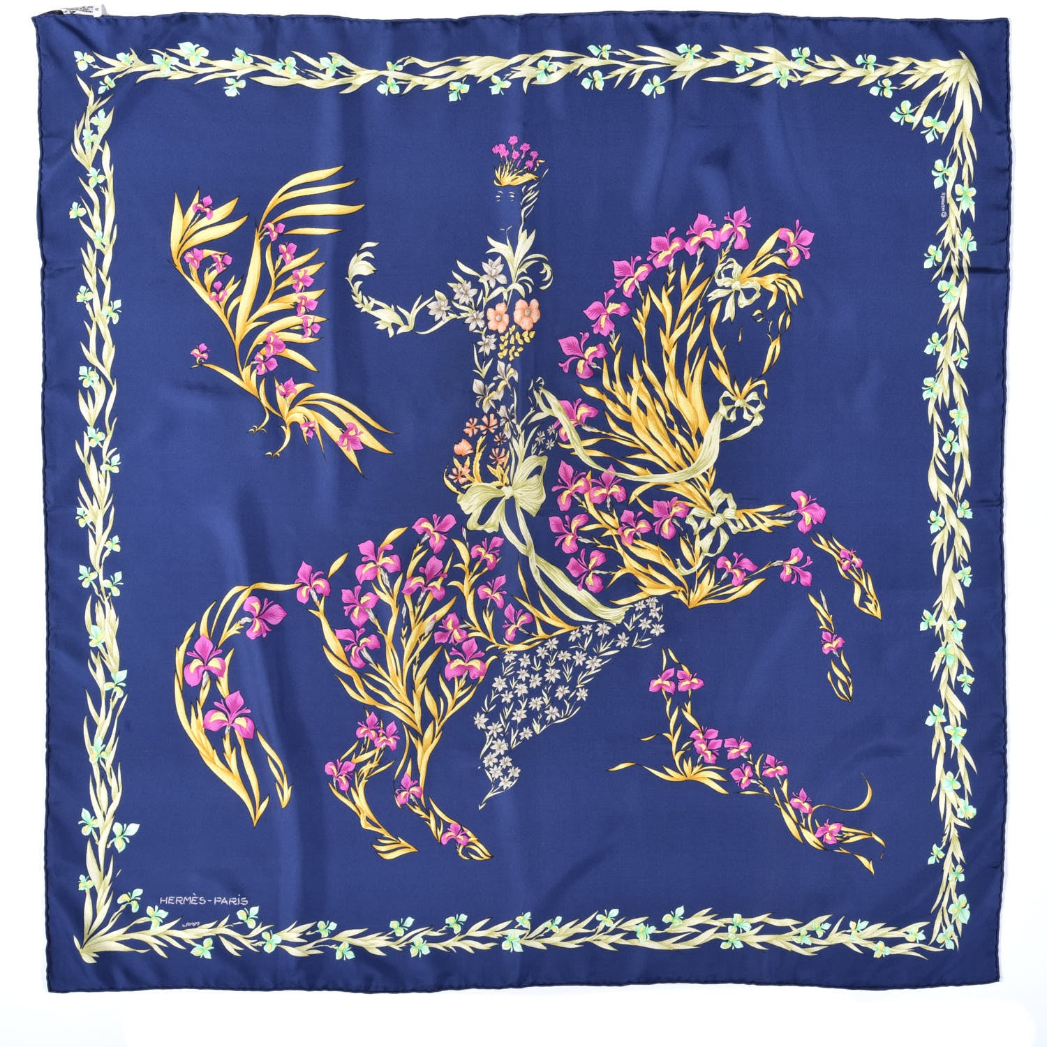 Hermes Silk Cheval Fleuri Scarf 90 1 of 4