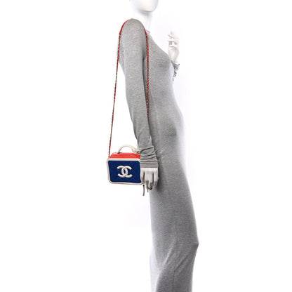 Chanel Caviar Quilted Small CC Filigree Vanity Case Blue White Red 2 of 11