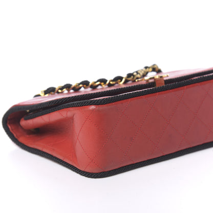 Chanel Lambskin Scallop Quilted Single Flap Red Black 7 of 11