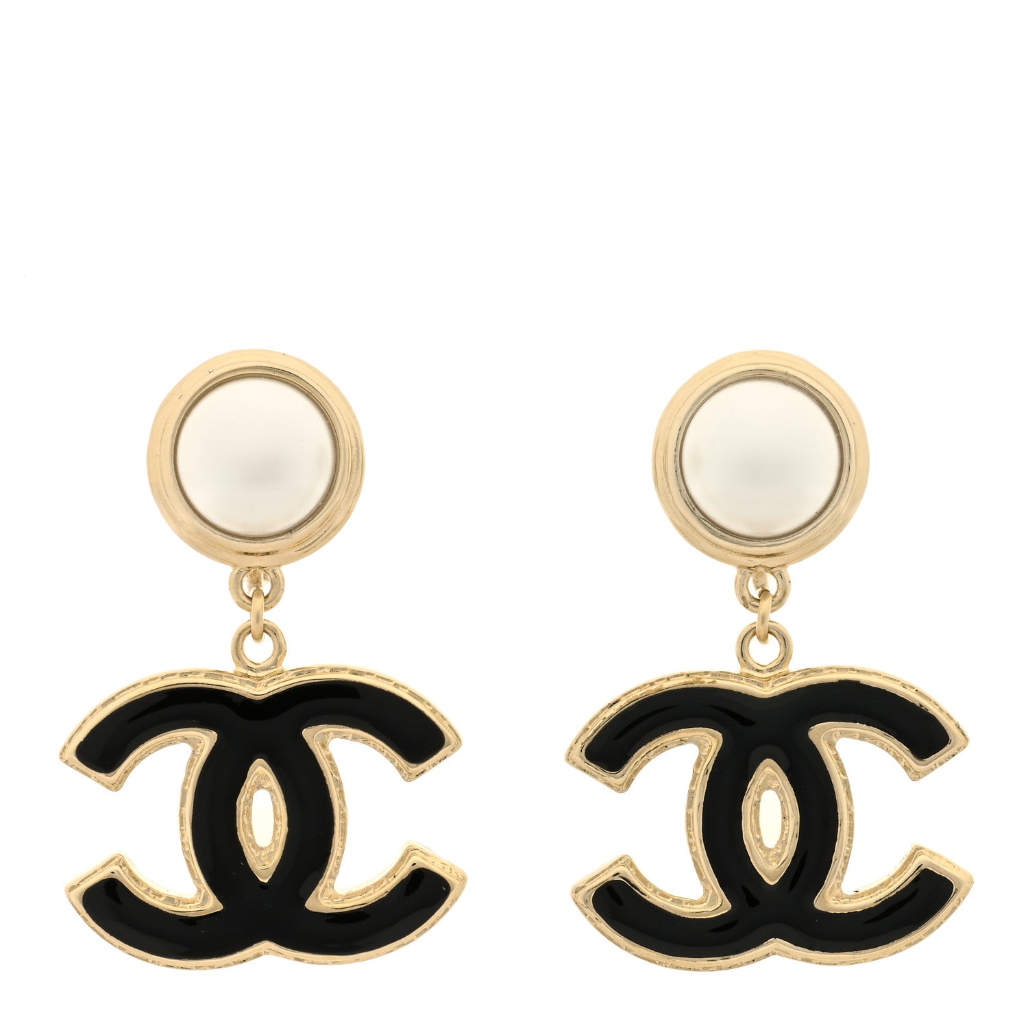 Chanel Pearl Enamel CC Drop Earrings Black 1 of 3