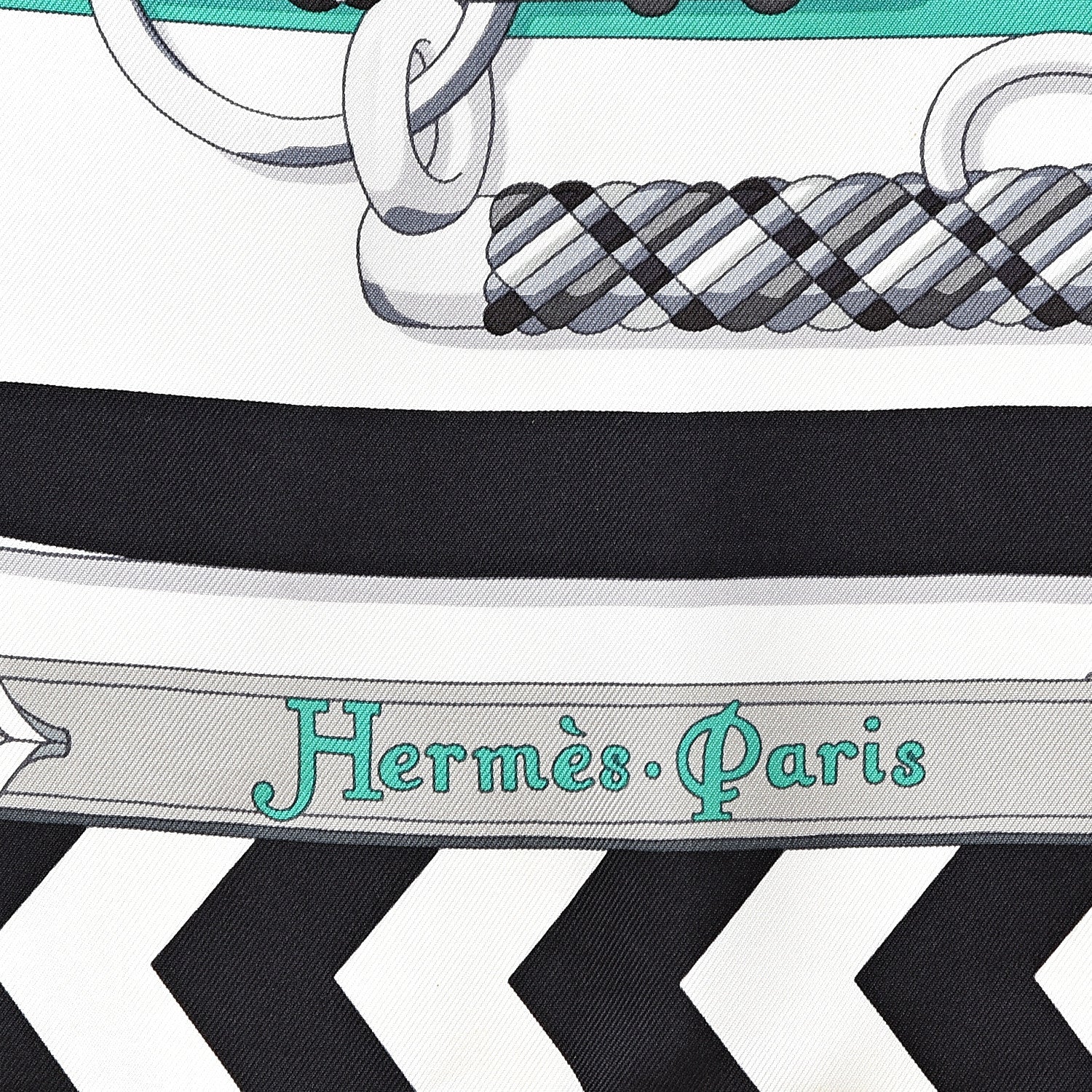 Hermes Silk Panoplie Equestre Scarf 90 Gris Blanc Menthol 5 of 5