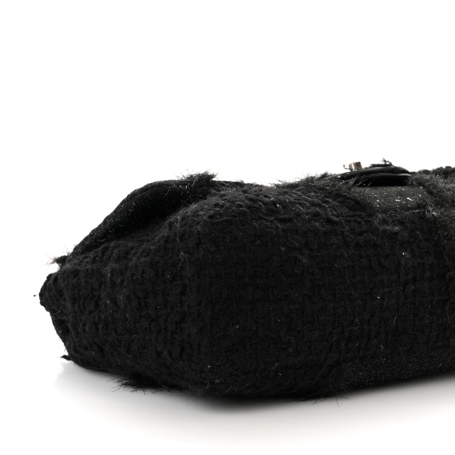 Tweed Faux Fur Patchwork Jumbo Single Flap Black