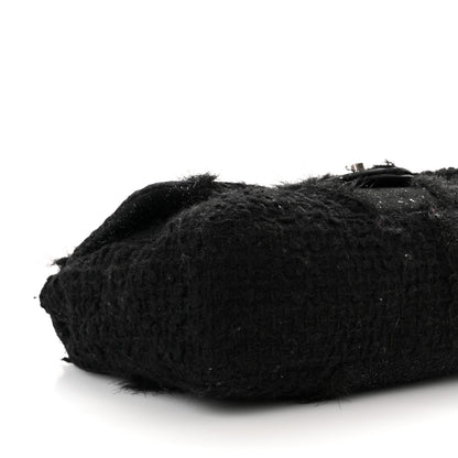 Chanel Tweed Faux Fur Patchwork Jumbo Single Flap Black 9 of 11