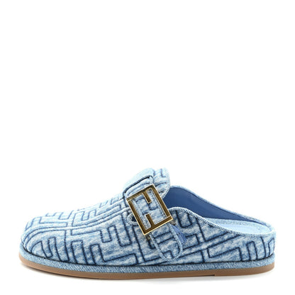 Fendi Denim Jacquard FF Womens Feel Buckled Mules 35 Blue 1 of 7