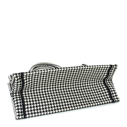 Christian Dior Canvas Houndstooth Embroidered Medium Book Tote  Black White 3 of 8