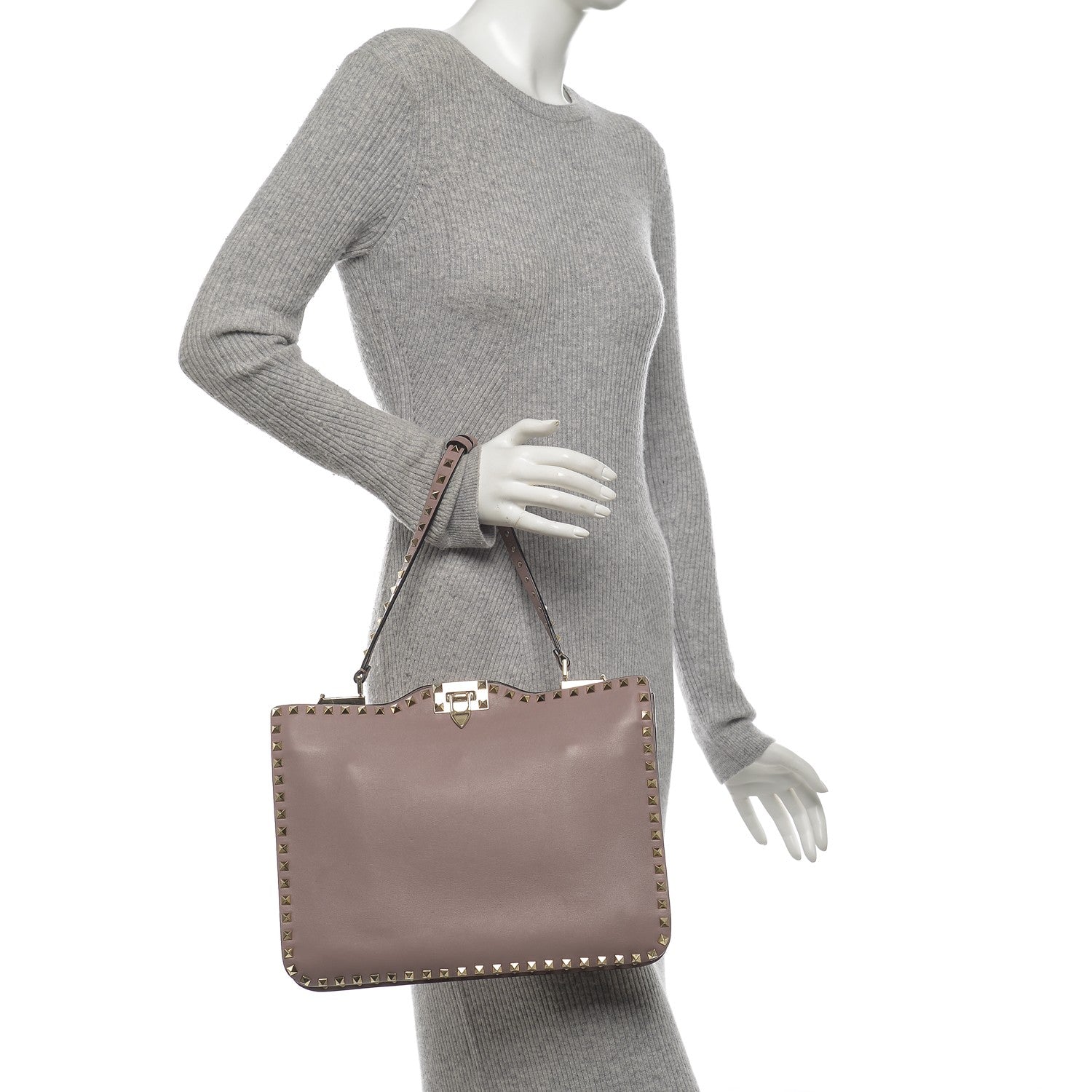 Valentino Garavani Vitello Rockstud Flip-Lock Shoulder Bag Poudre 2 of 6