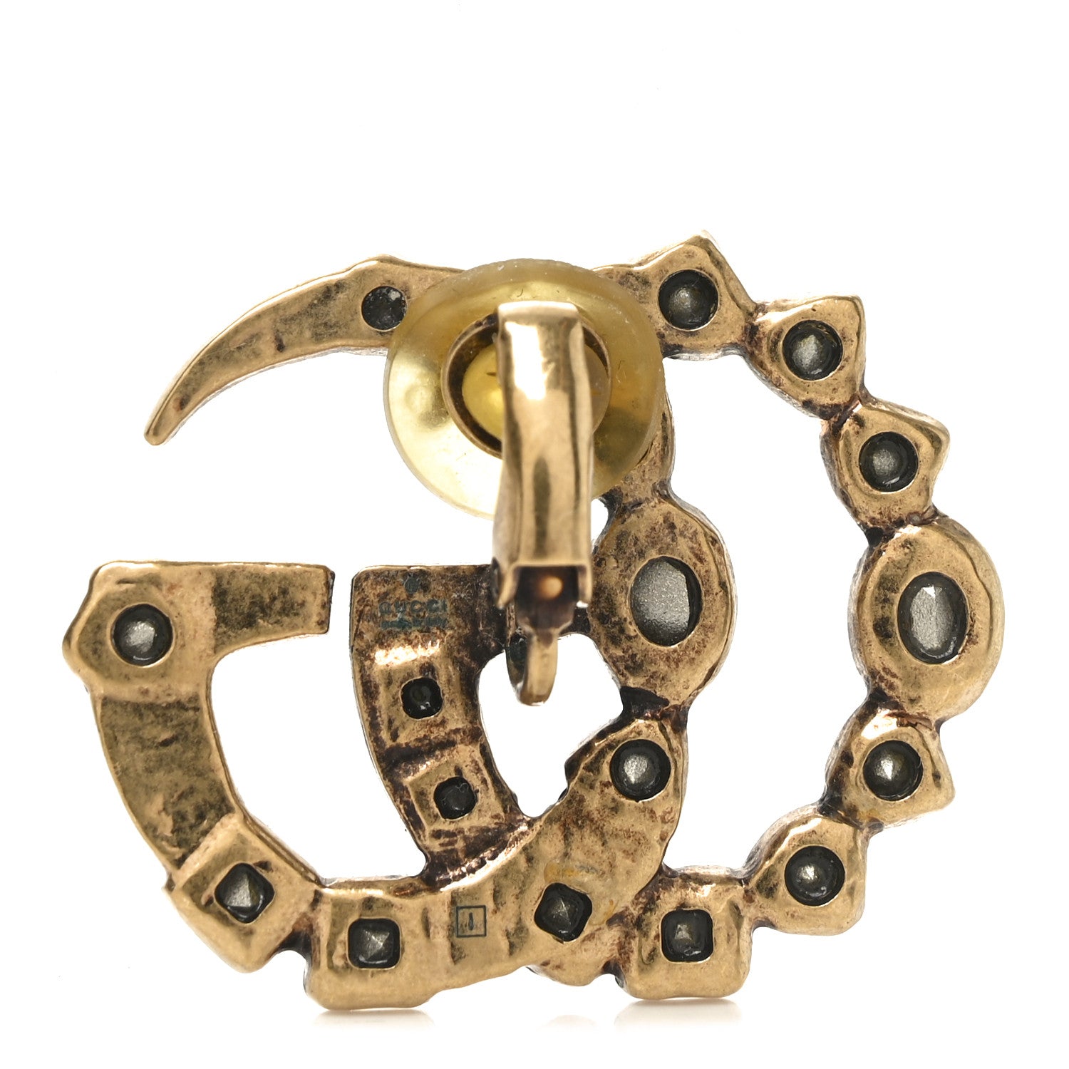 Gucci Crystal Double G Clip On Earrings Aged Gold Multicolor 4 of 4