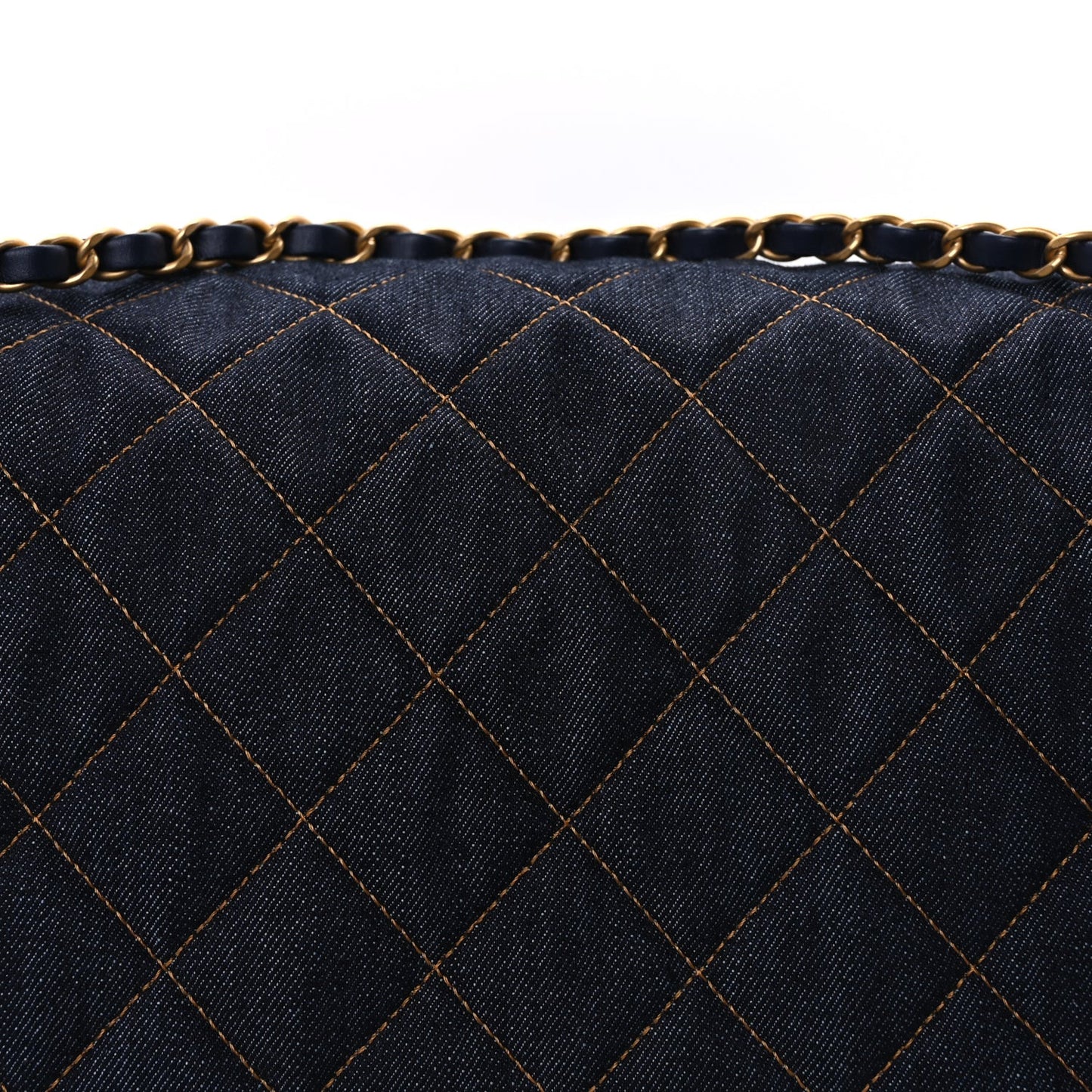 Denim Quilted XXL Travel Flap Bag  Dark Blue Orange