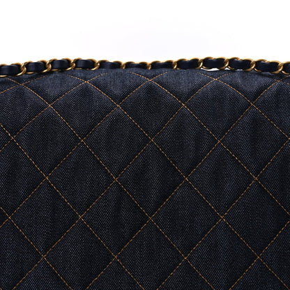 Chanel Denim Quilted XXL Travel Flap Bag  Dark Blue Orange 6 of 8