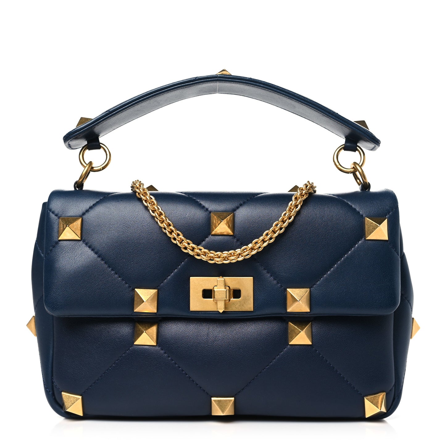 Nappa Large Roman Stud Shoulder Bag Marine