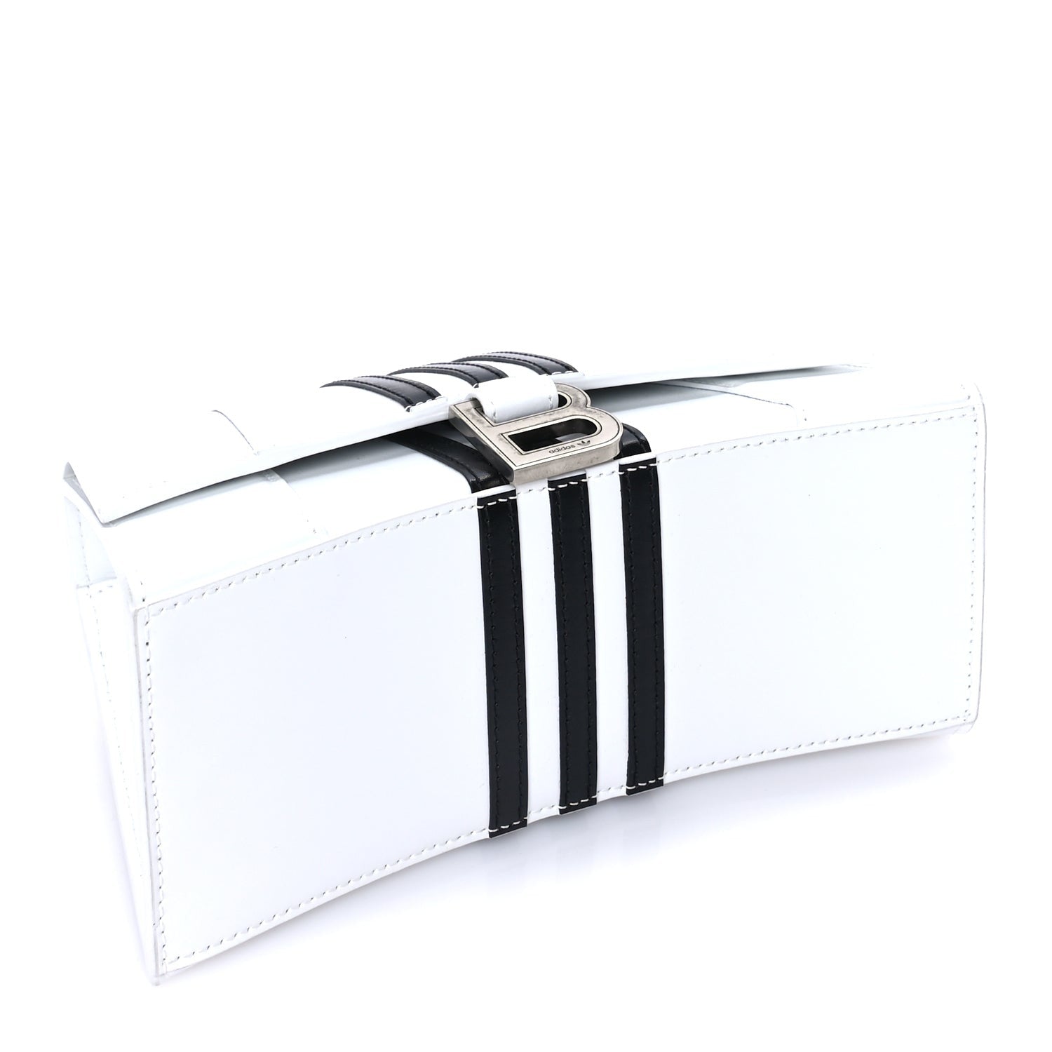 Balenciaga X ADIDAS Shiny Box Calfskin Small Hourglass Top Handle Bag  Off White Black 3 of 7