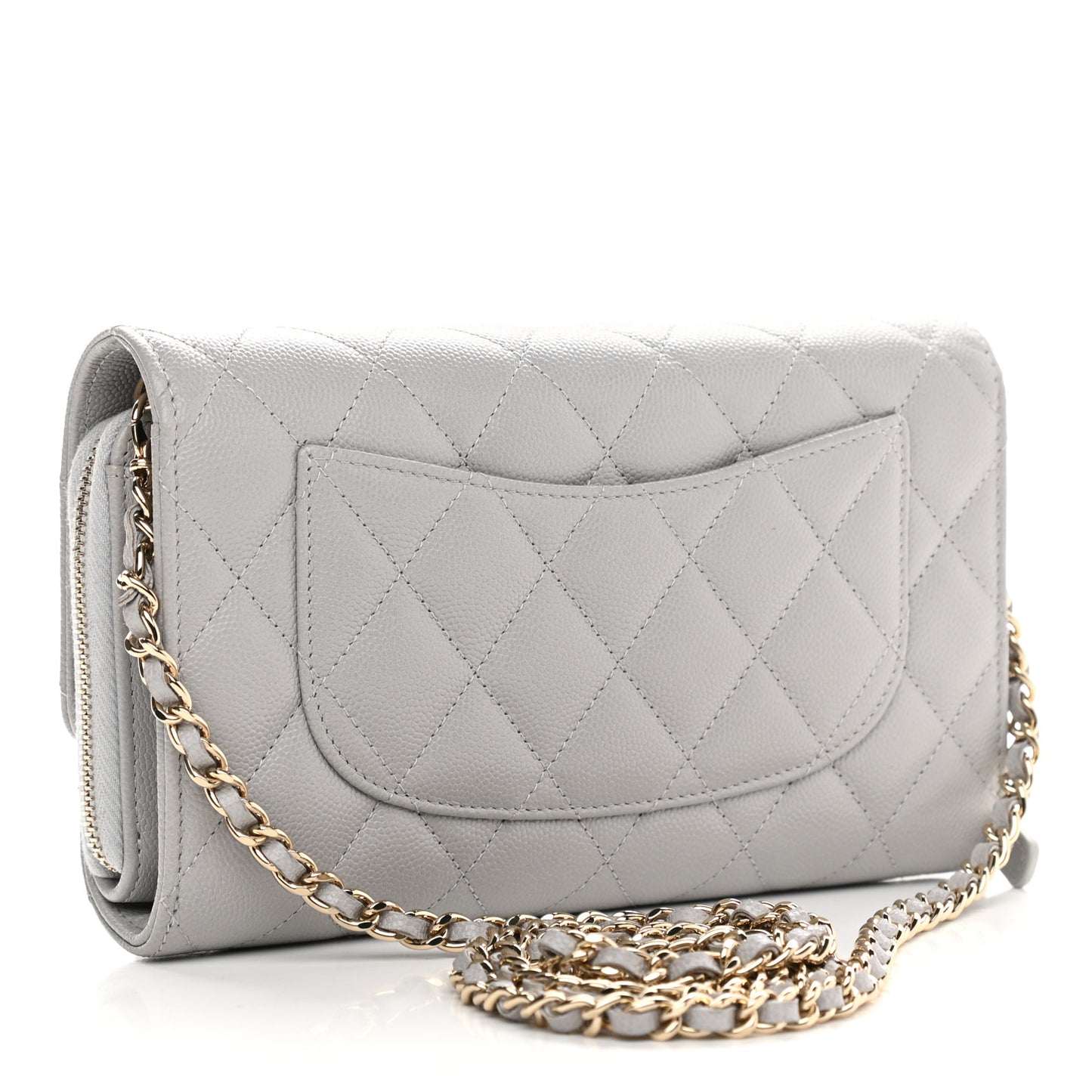 Caviar Quilted Phone Holder Wallet on Removable Chain Grey