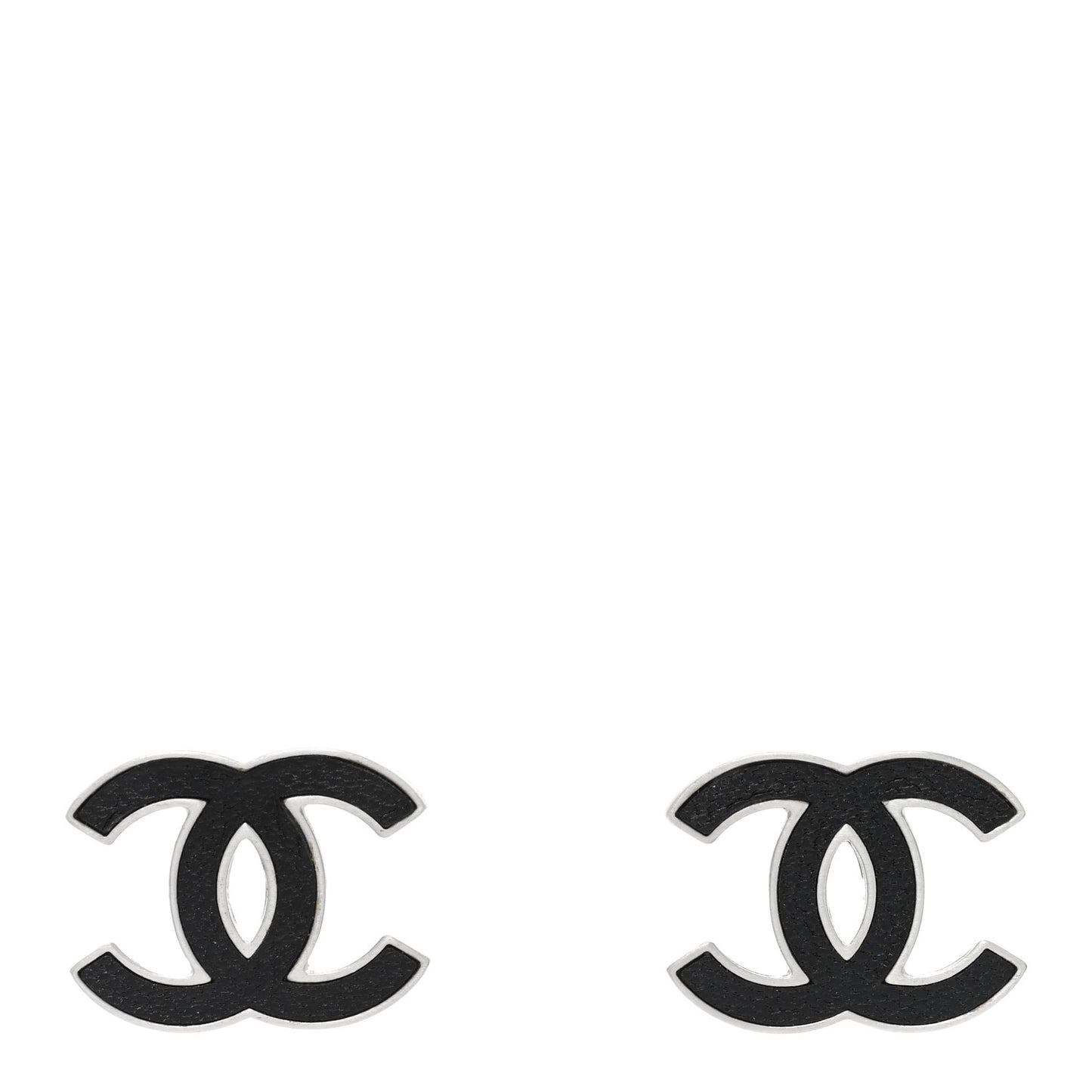 Lambskin CC Earrings Black Silver