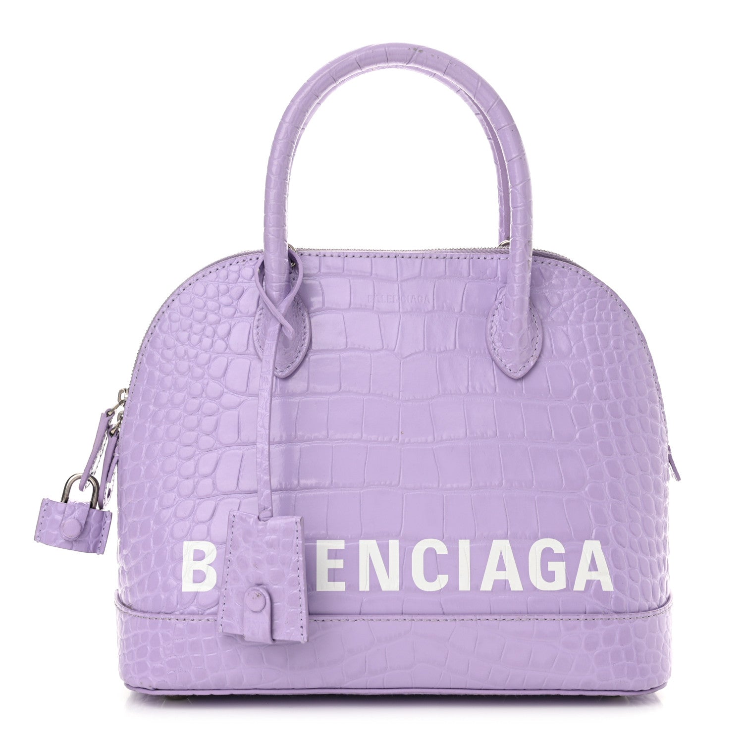 Balenciaga Shiny Calfskin Logo Crocodile Embossed S Ville Top Handle Bag Lilac White 1 of 10