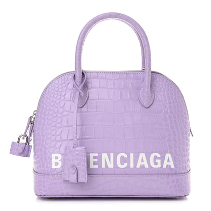 Balenciaga Shiny Calfskin Logo Crocodile Embossed S Ville Top Handle Bag Lilac White 1 of 10