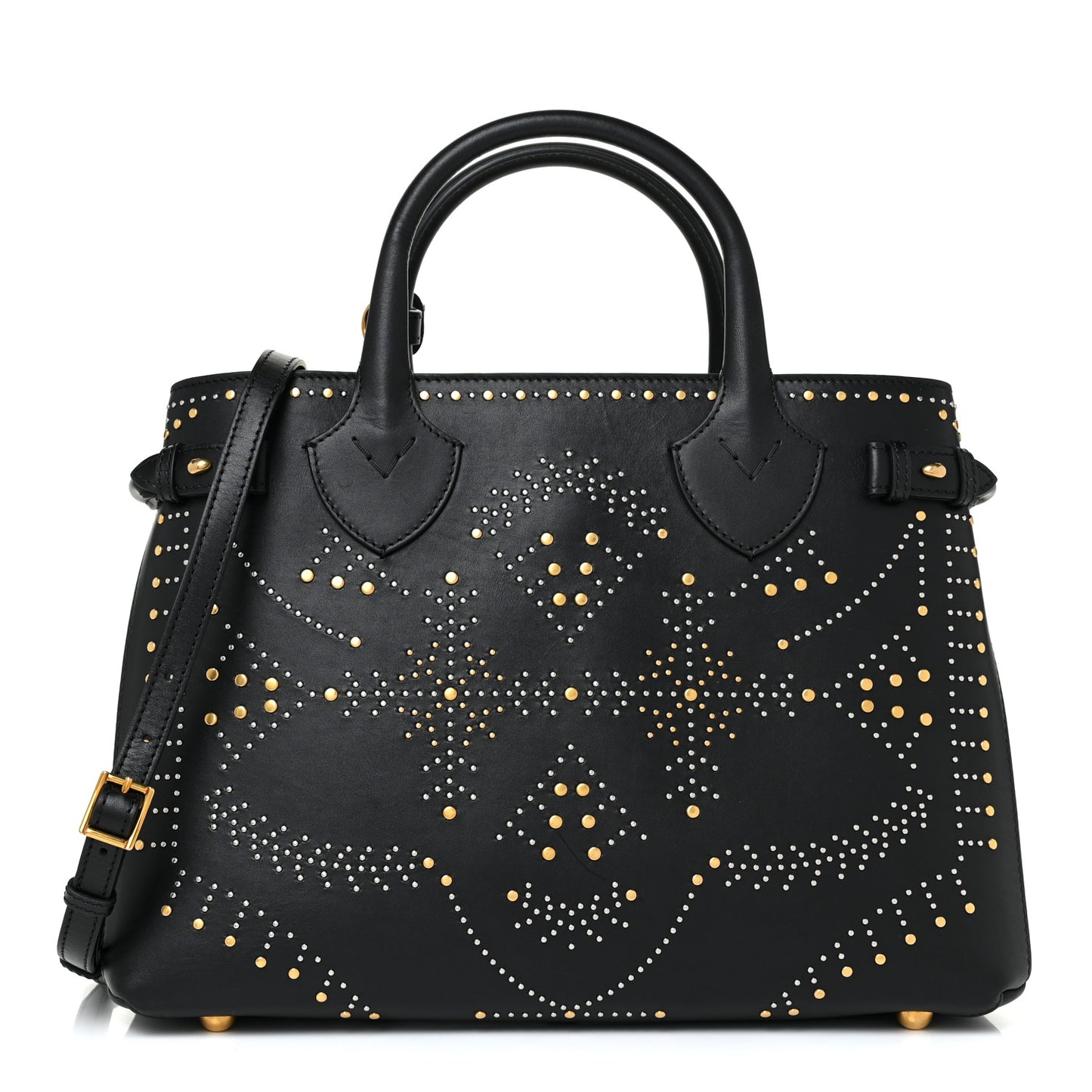 Smooth Calfskin Riveted Medium Banner Tote Black