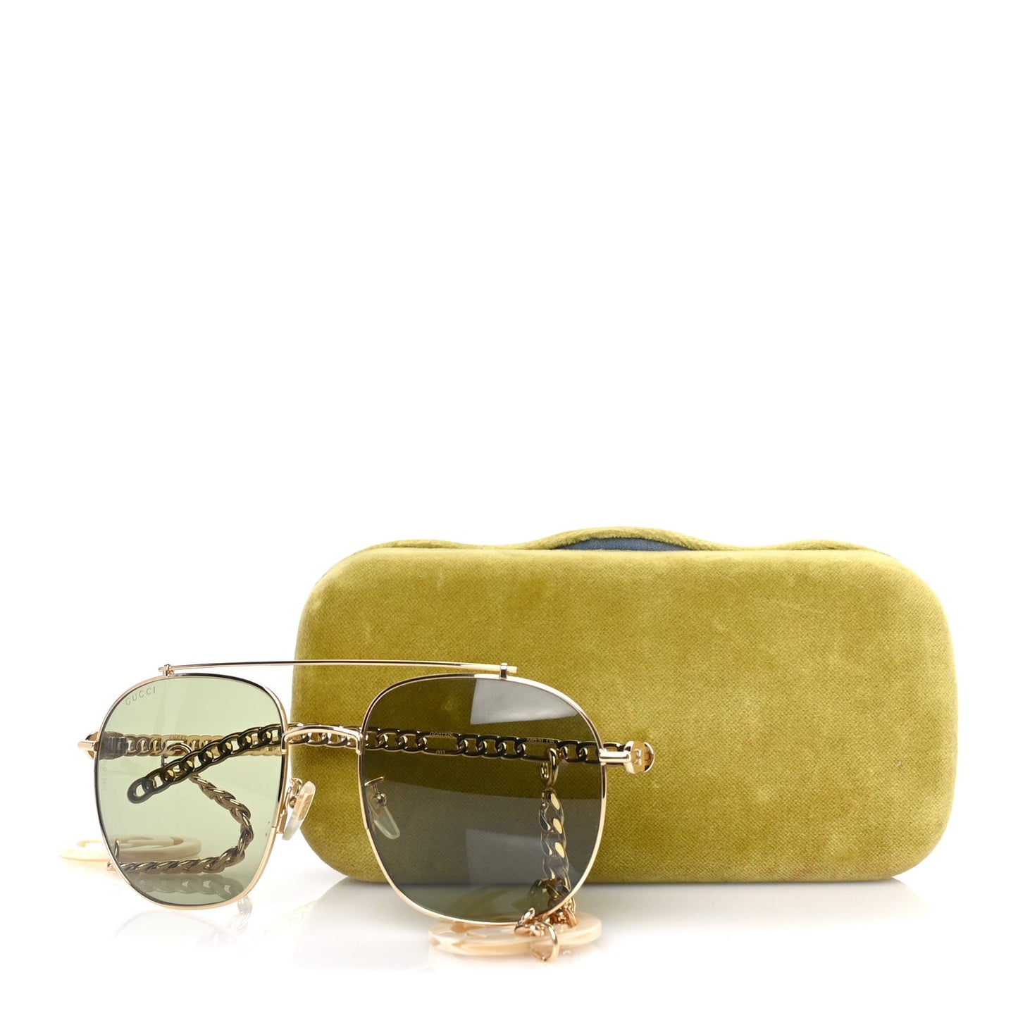 Aviator Charm Chain Sunglasses GG0727S  Gold Green