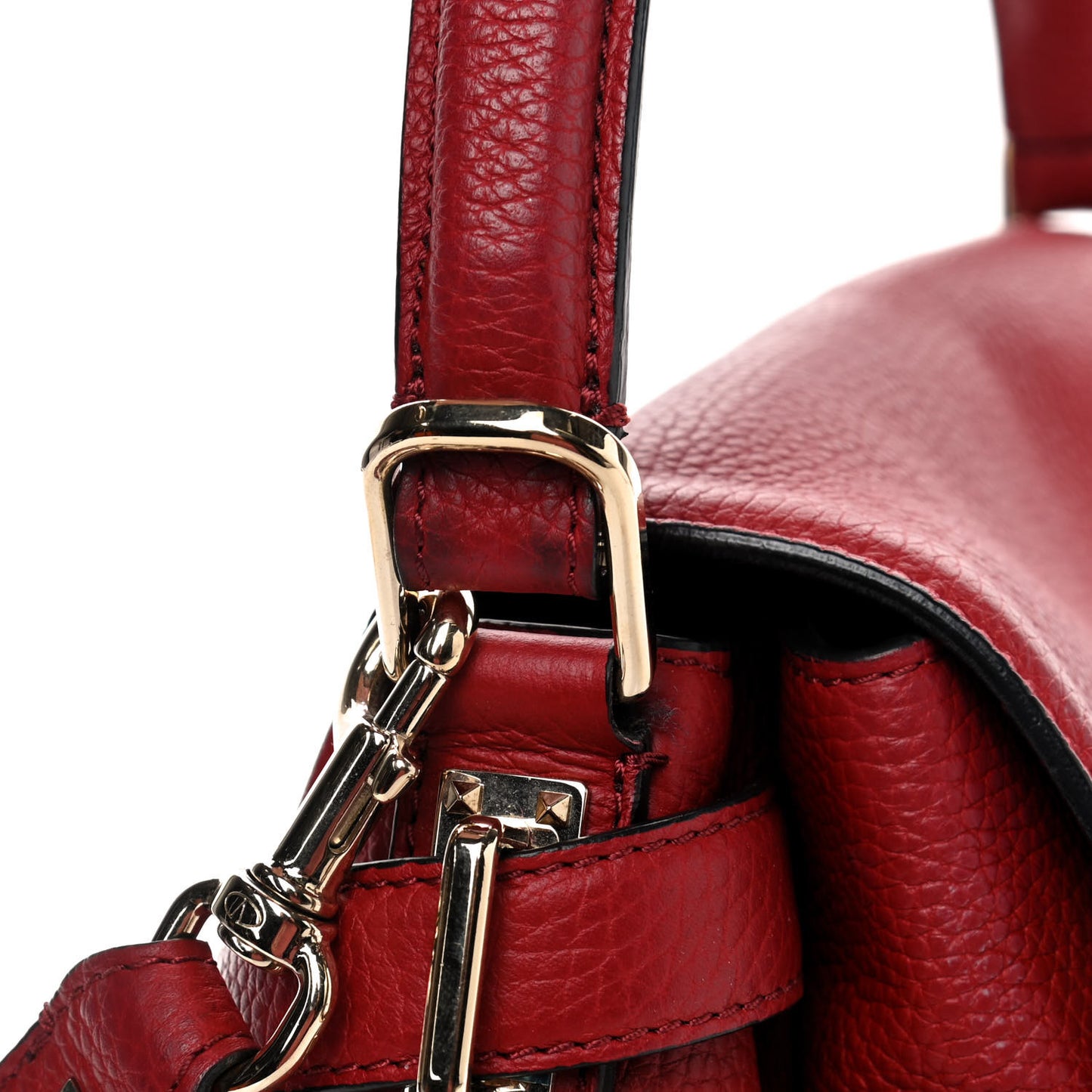 Pebbled Calfskin Rockstud Twiny Top Handle Bag Red