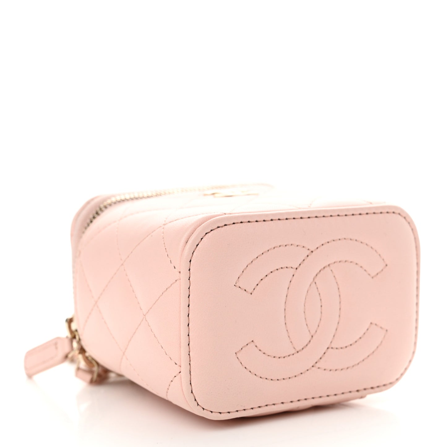 Lambskin Quilted Mini Top Handle Vanity Case With Chain Light Pink