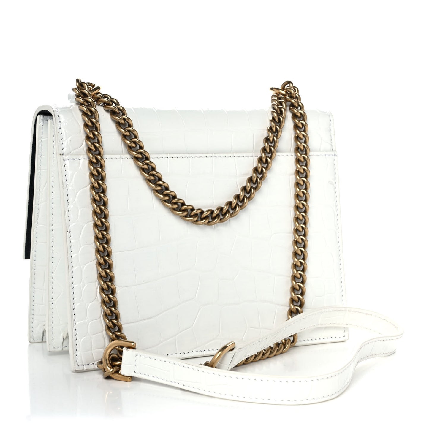 Shiny Calfskin Crocodile Embossed S Sharp Chain Shoulder Bag Optic White