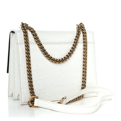 Balenciaga Shiny Calfskin Crocodile Embossed S Sharp Chain Shoulder Bag Optic White 3 of 9