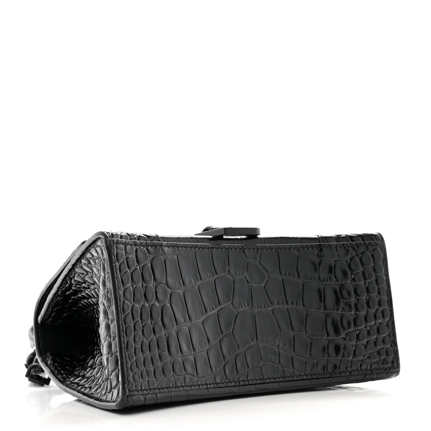 Balenciaga Shiny Calfskin Monochrome Crocodile Embossed Small Hourglass Top Handle Bag Black 3 of 7
