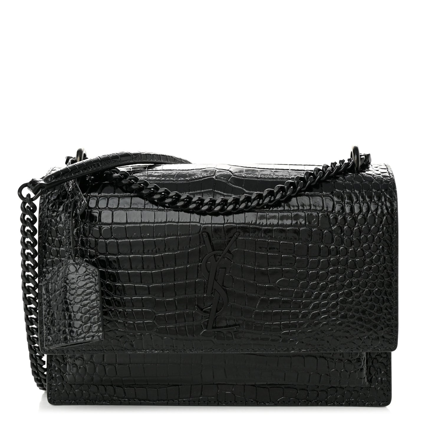 Calfskin Crocodile Embossed Medium Monochrome Monogram Sunset Black