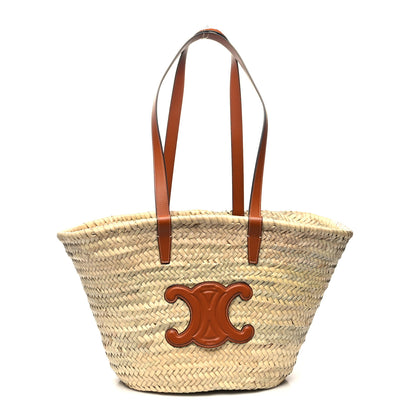 Celine Raffia Calfskin Triomphe Medium Panier Tan 1 of 9