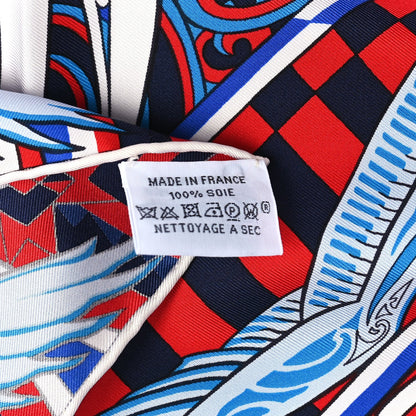 Hermes Silk Kawa Ora Scarf 90 Bleu Rouge White 3 of 4
