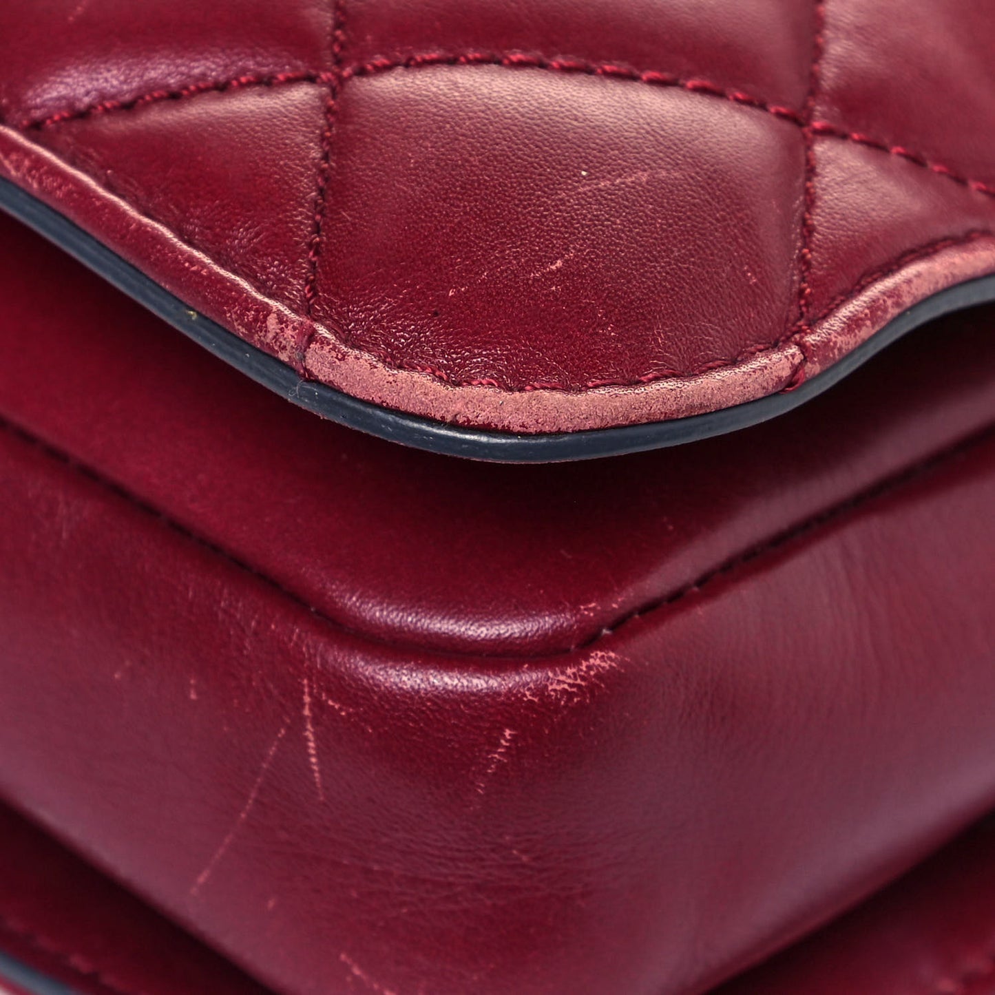 Glazed Calfskin Quilted Large Perfect Edge Flap Red