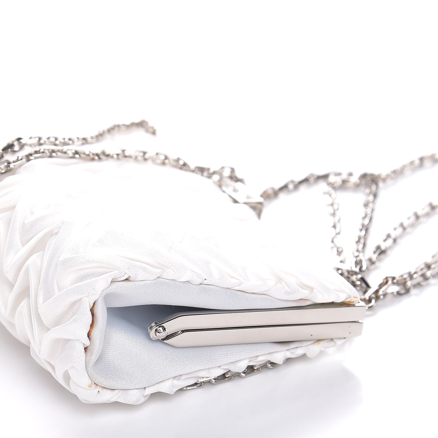 Judith Leiber Crystal Satin Chevron Pleated Clutch Ivory 13 of 13