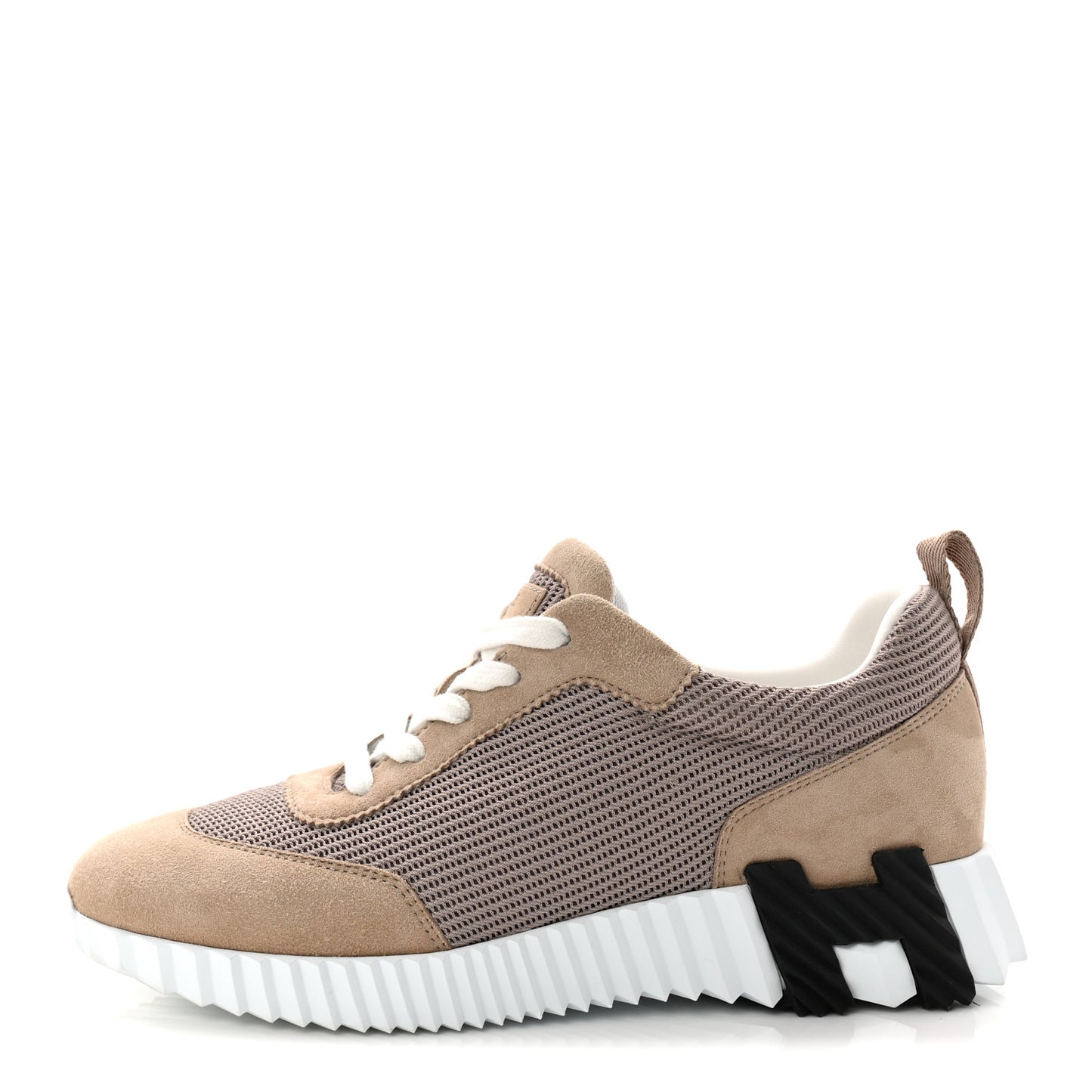 Textured Mesh Suede Goatskin Bouncing Sneakers 37.5 Beige Camel