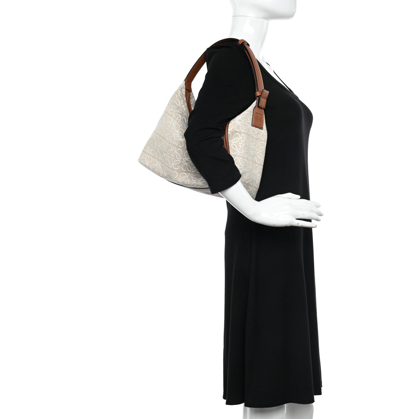 Jacquard Anagram Calfskin Medium Cubi Bag Ecru Tan