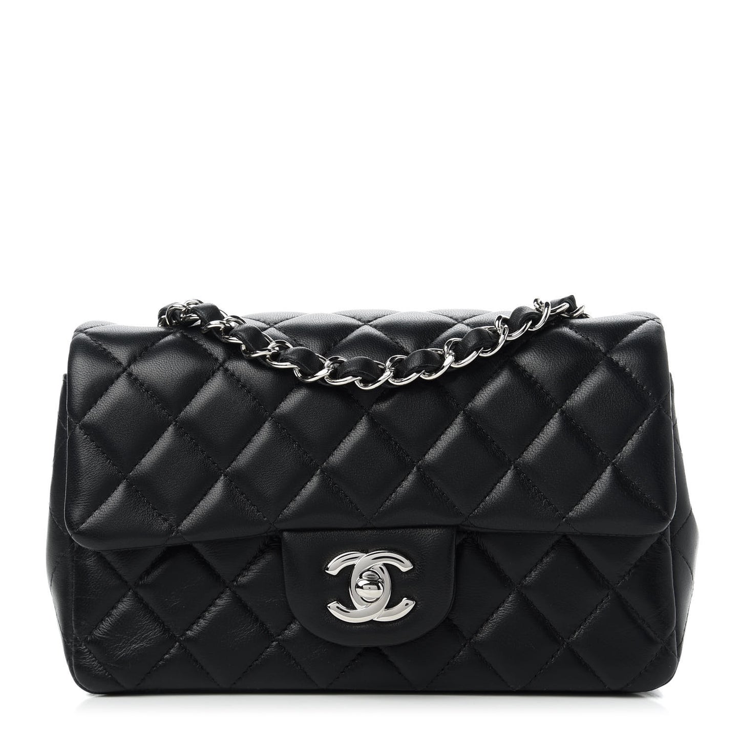 Lambskin Quilted Mini Rectangular Flap Black
