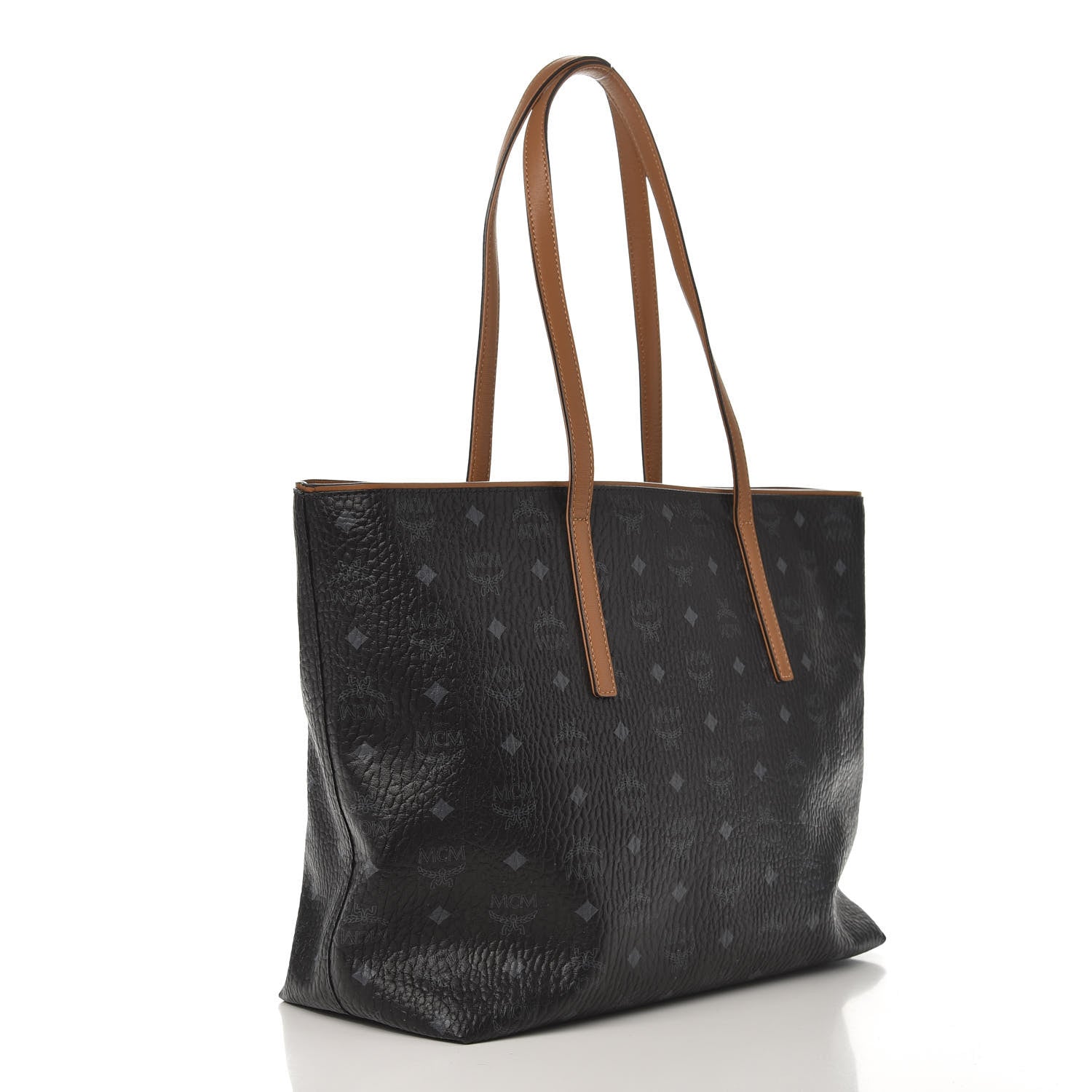MCM Visetos Medium Anya Shopper Tote Black 3 of 9
