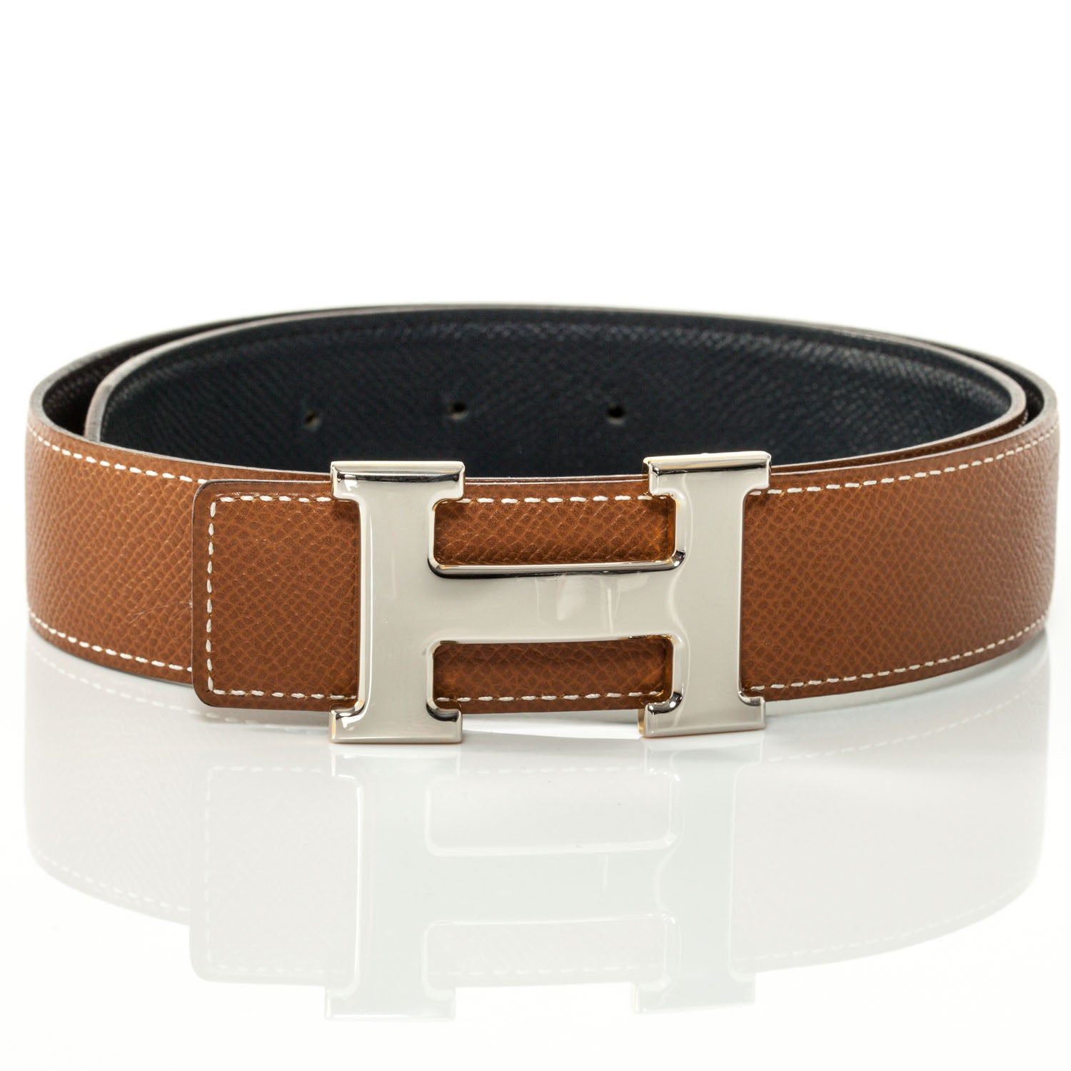 Hermes Courchevel Reversible H Belt Gold Navy 68 1 of 6