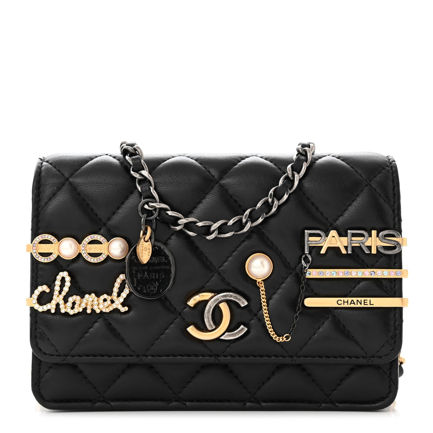 Chanel Lambskin Quilted Coco Clips Mini Wallet On Chain WOC Black 1 of 11
