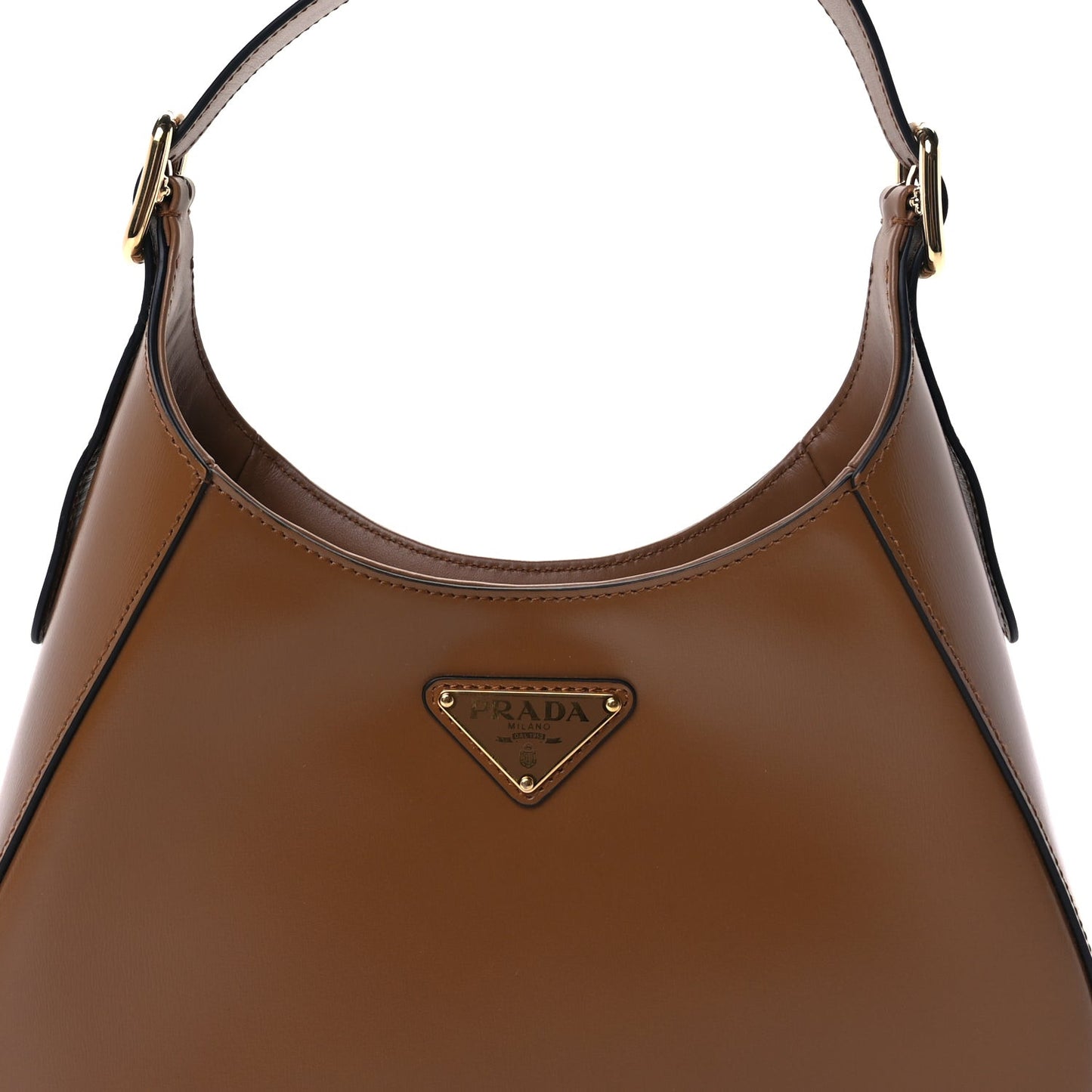 Brushed Calfskin Cleo Adjustable Strap Shoulder Bag  Caramel