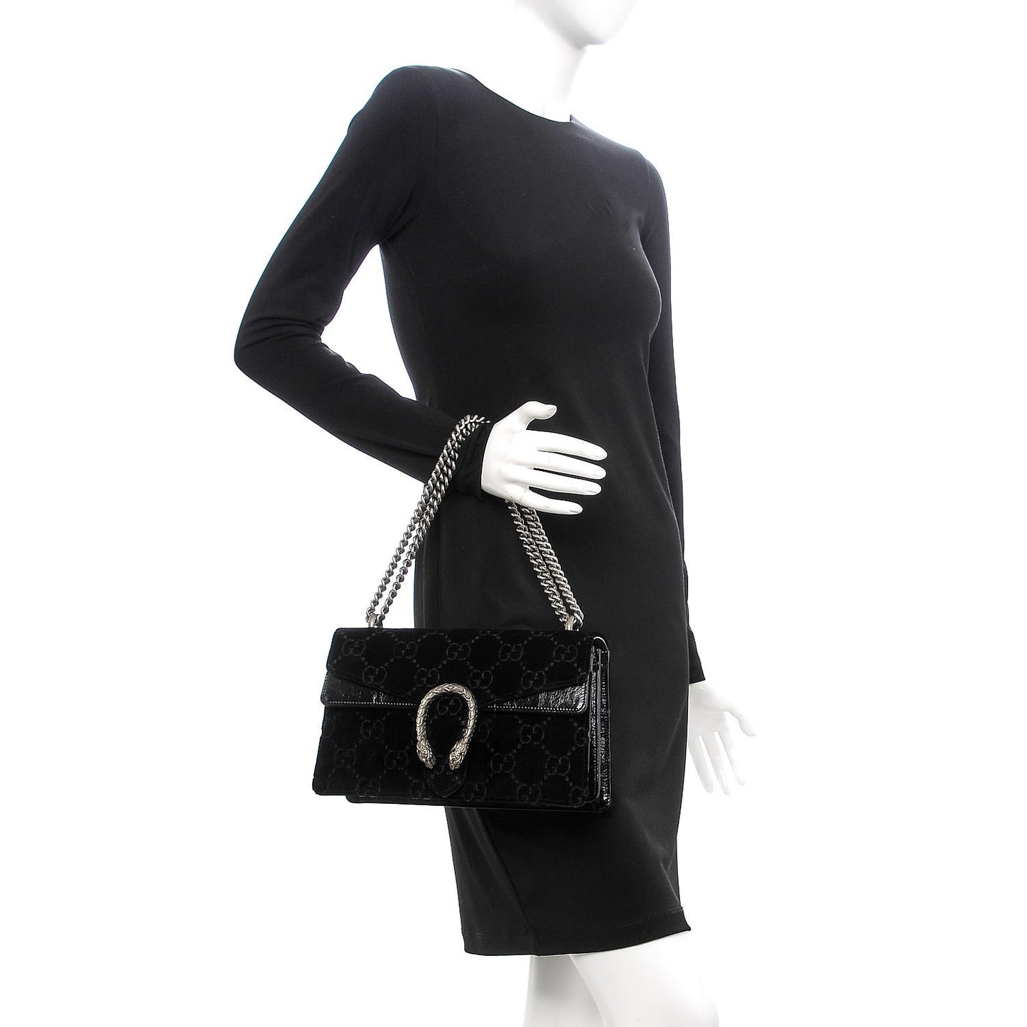 Velvet GG Monogram Small Dionysus Shoulder Bag Black