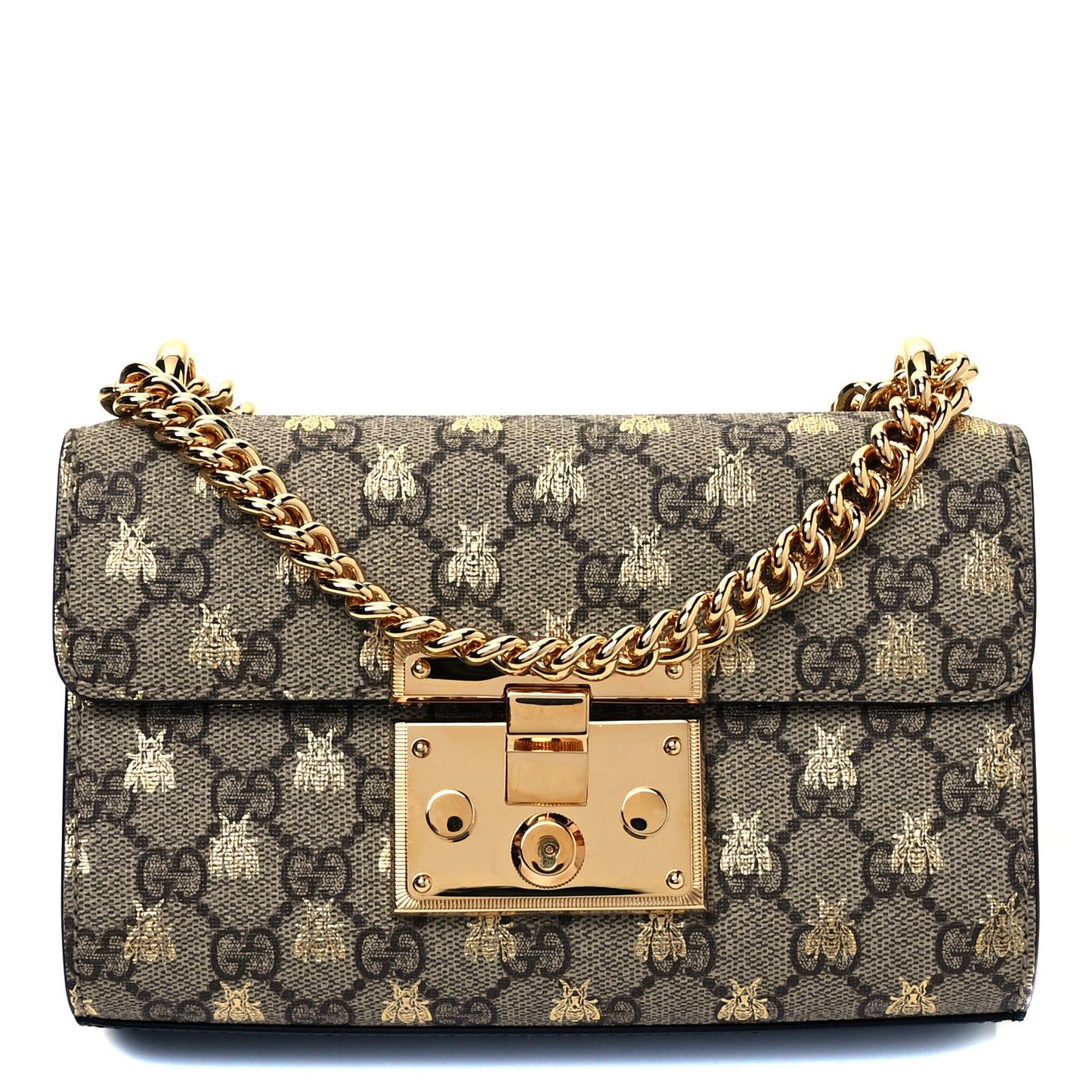 GG Supreme Monogram Bees Small Padlock Shoulder Bag Black