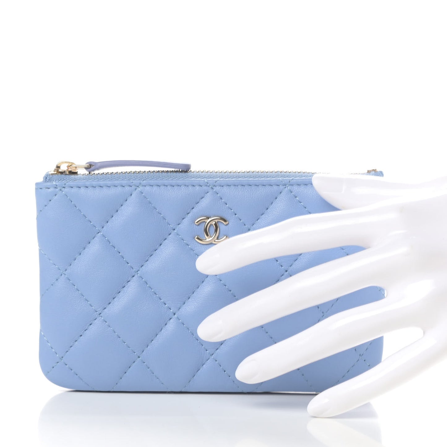 Lambskin Quilted Small Cosmetic Case Light Blue