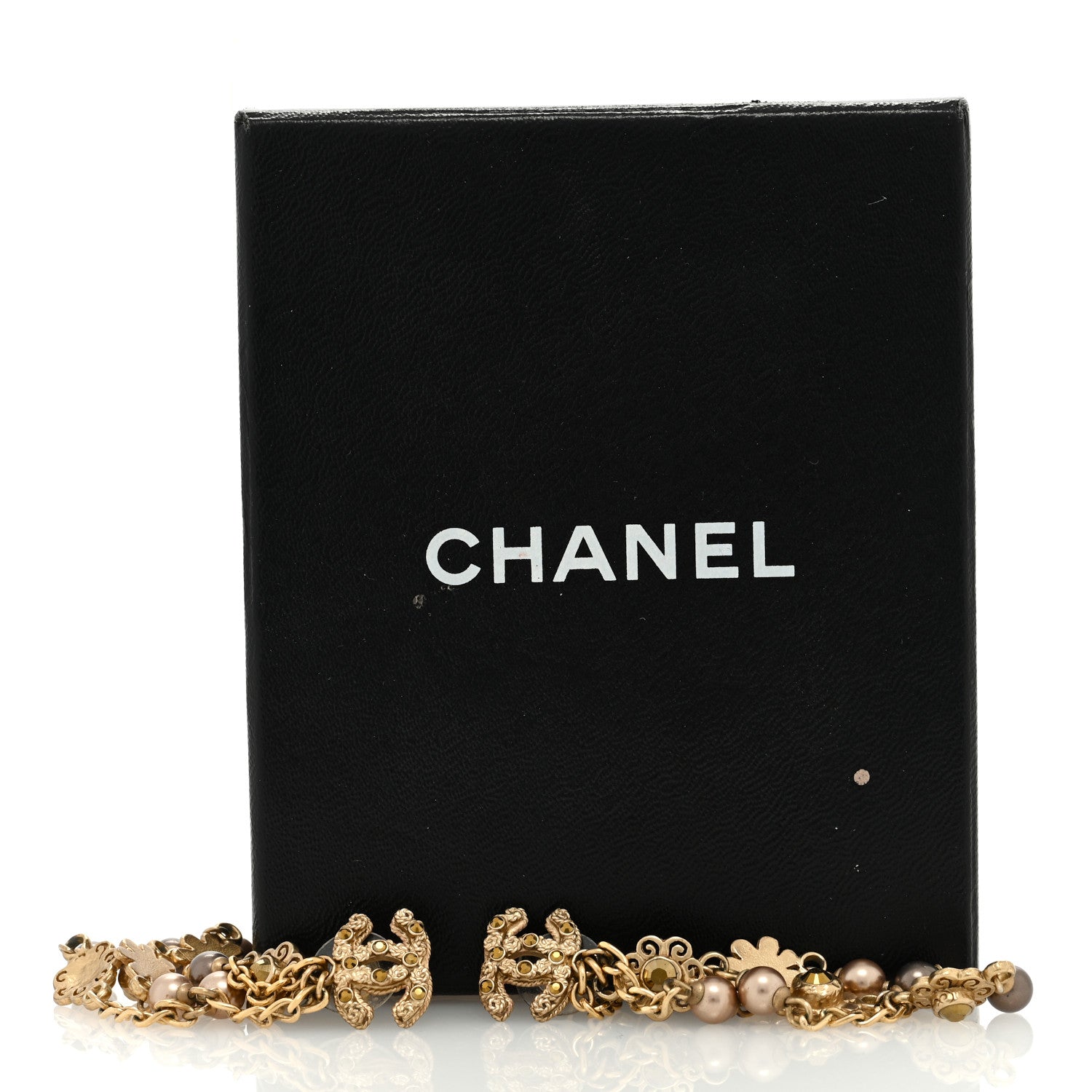 Chanel Chain Pearl Flower Dangle Earrings in Gold Gold 5 of 5