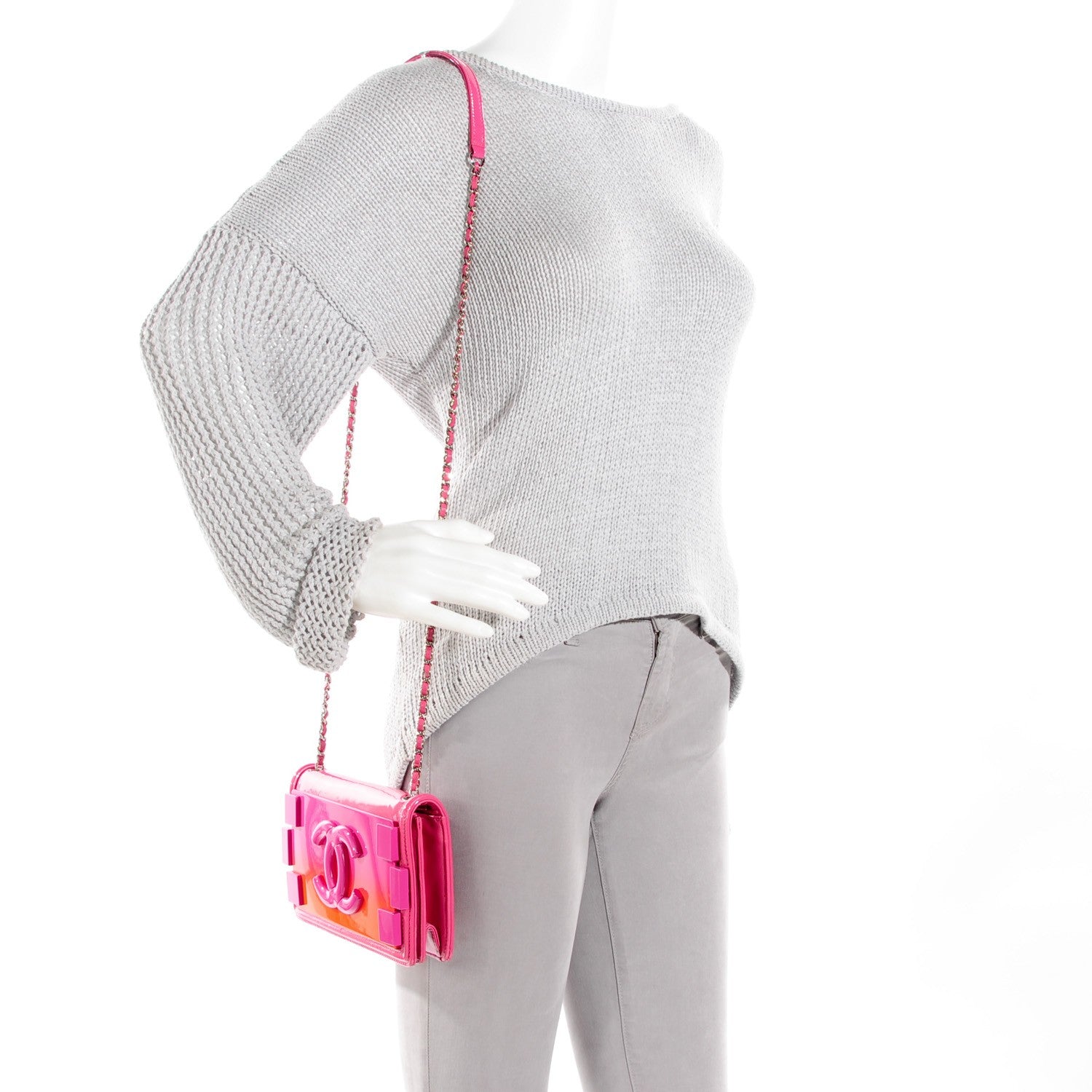 Chanel Plexiglass Patent Small Boy Brick Flap Pink Orange 2 of 8