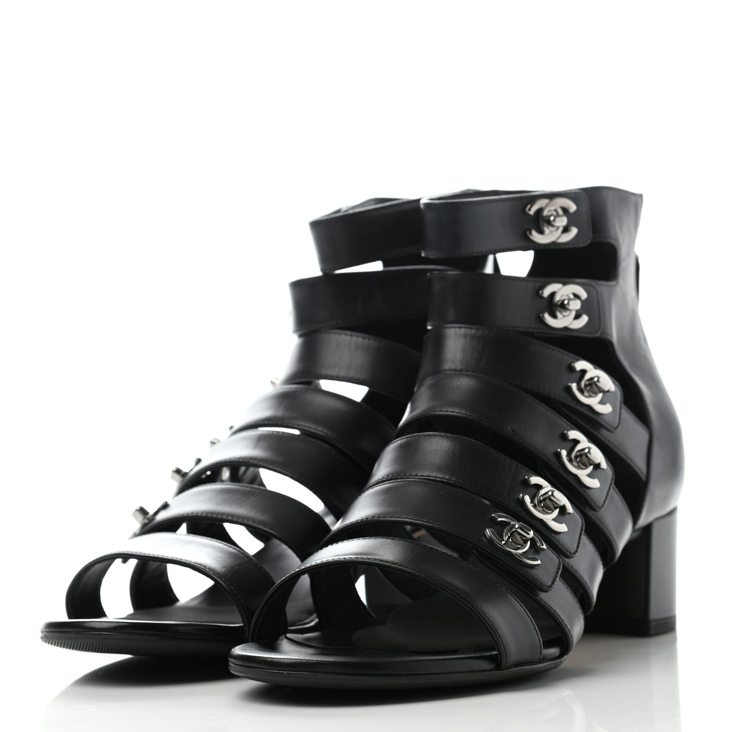 Calfskin CC Turnlock Sandals 39.5 Black