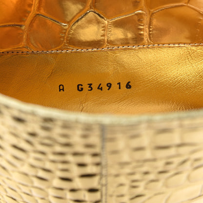 Chanel Calfskin Crocodile Embossed Cap Toe High Boots 38 Gold 7 of 8