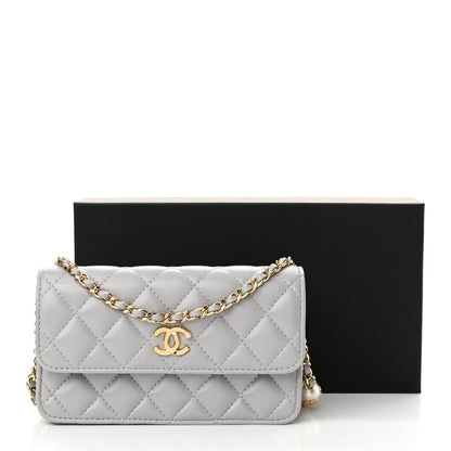 Chanel Lambskin Pearl Quilted Flap Phone Holder With Chain Grey 13 of 13
