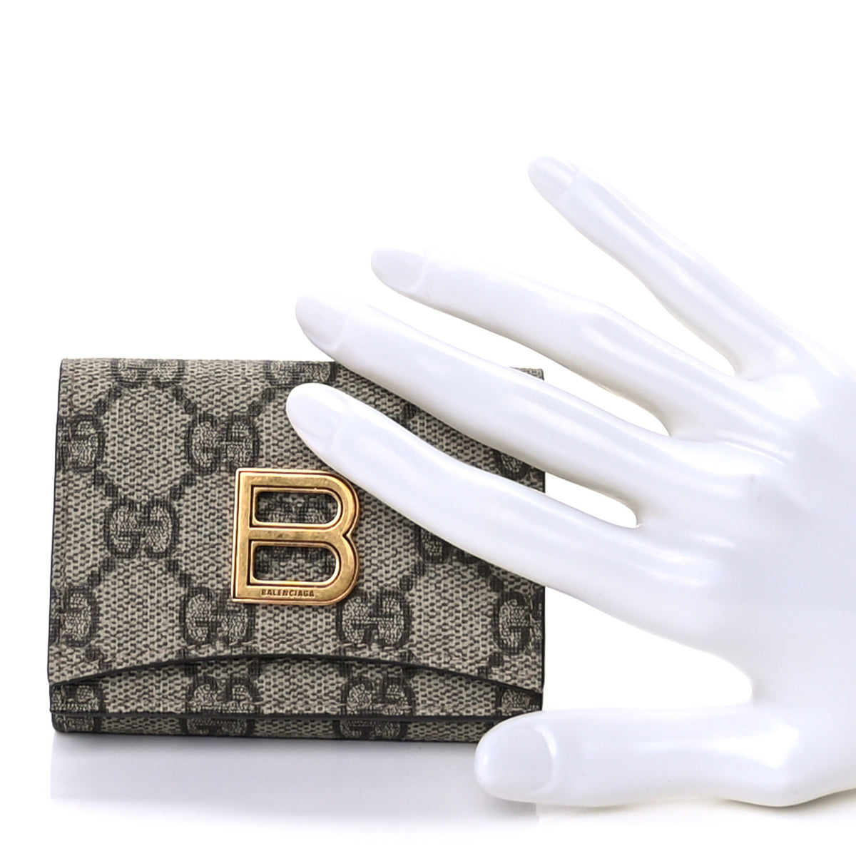 X BALENCIAGA GG Supreme Monogram Card Case Wallet Beige Ebony