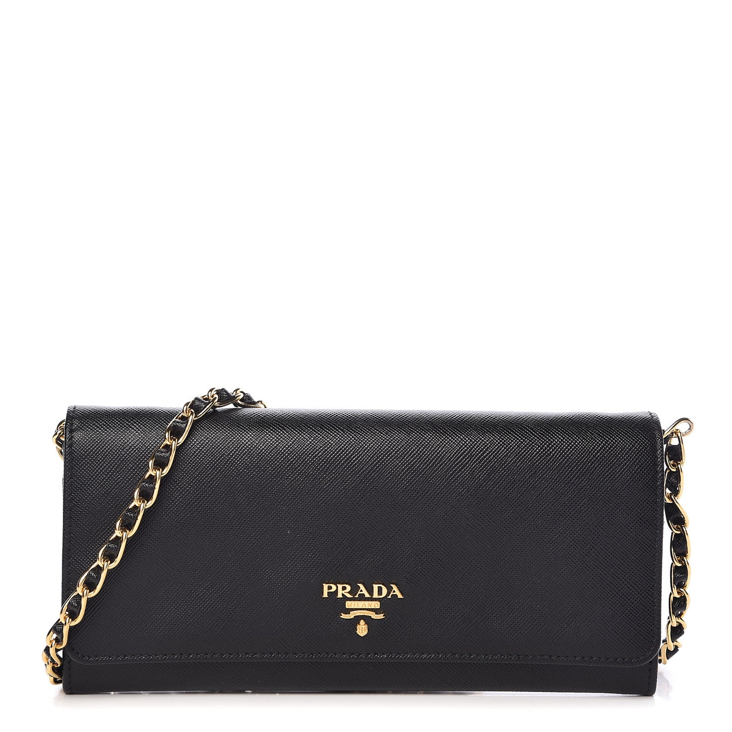 Saffiano Metal Oro Chain Wallet Black