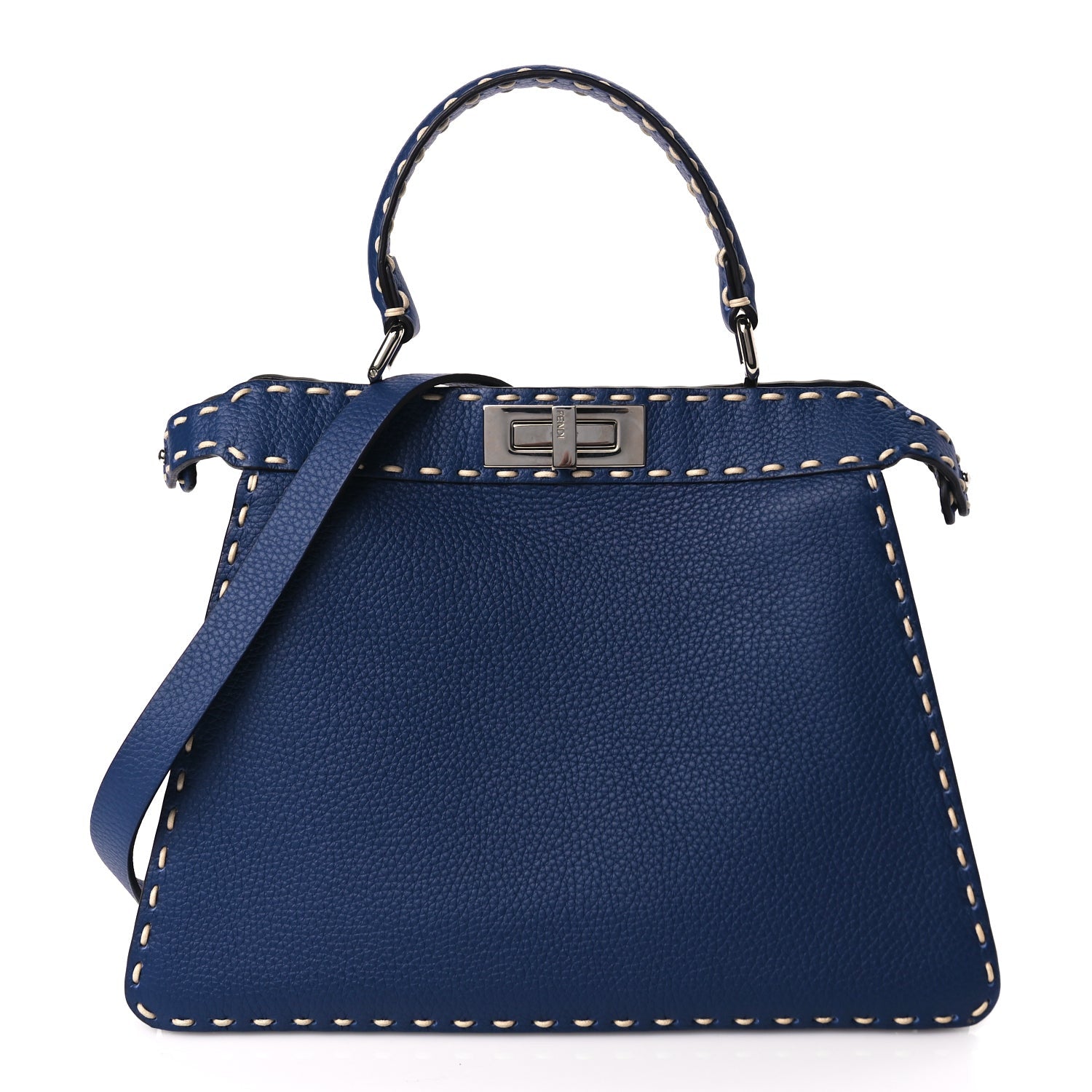 Fendi Vitello Granato Camoscio Selleria Macro Stitchings Medium Peekaboo I SEE U Satchel Blue Cyan 1 of 9