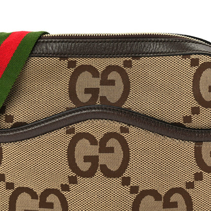 Gucci Monogram Jumbo GG Textured Dollar Calfskin Web Messenger Shoulder Bag Camel Ebony New Acero 6 of 8